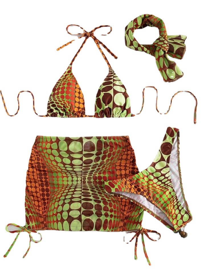 Professional Printed Split Bikini Four-Piece Set - Polyester (S-XL, Qualified Product, Detailed Size Chart)