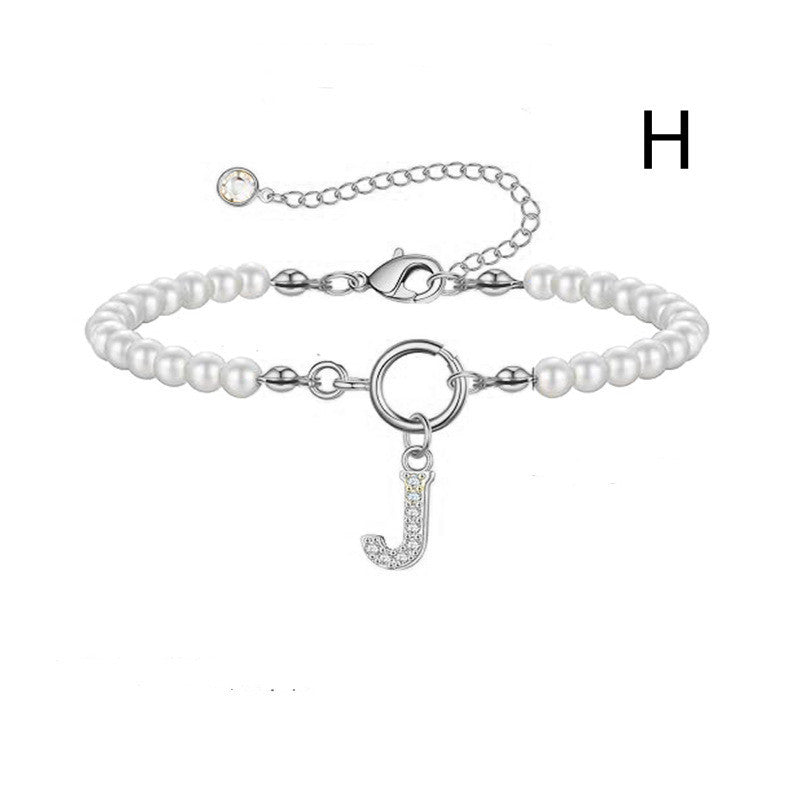 2024 Nytt Mode Toggle Lock Initial Armband Kvinnor AZ Bokstav Hänge 6mm Pärlarmband För Kvinnor Smycken Gåva