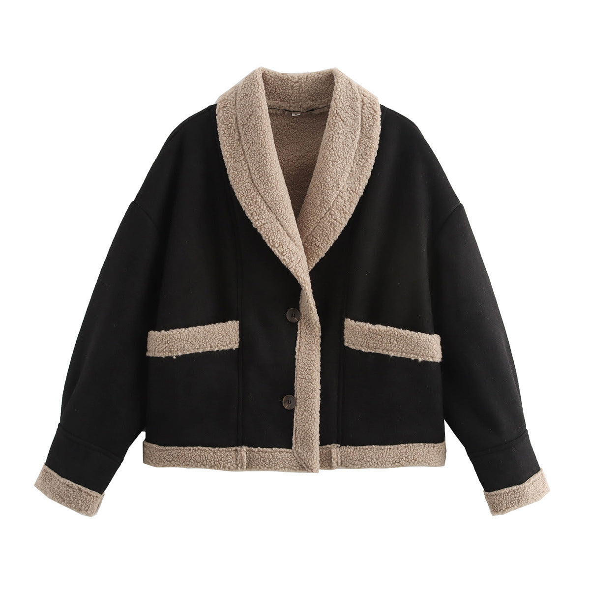 Lapel Woolen Coat With Pockets - Winter Fashion Loose Suede Short Top Women's Clothing