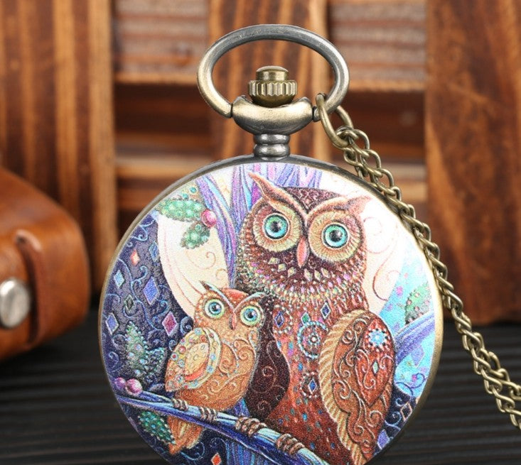 Flip Cartoon Owl Pattern Pocket Watch Cute Student's - Playful Fun Stylish Functional Durable Fashion-Forward