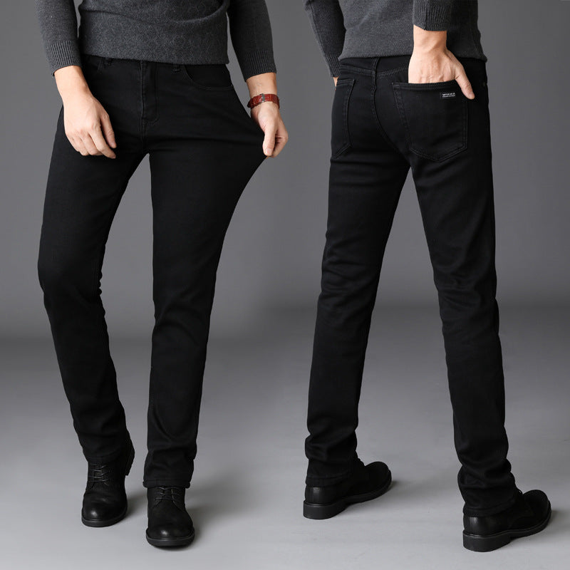 Nya herrjeans slimmade raka svarta byxor för män