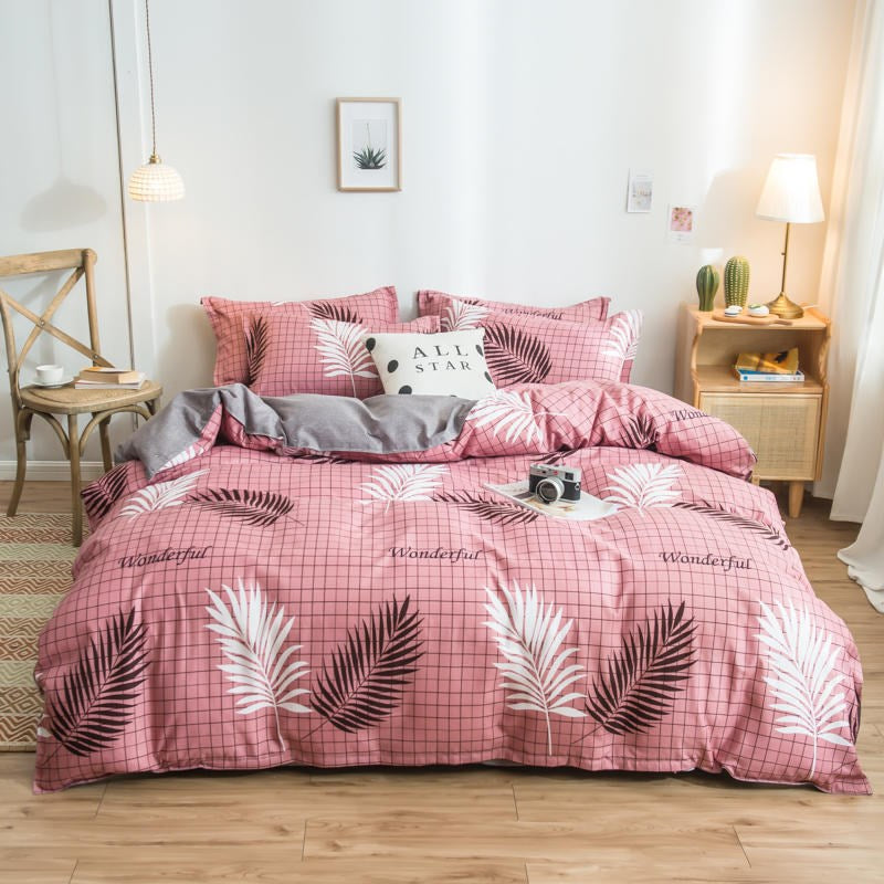 Cover Set Säng Bomull Quilt Sänglakan Sängkläder Täcke Monterad