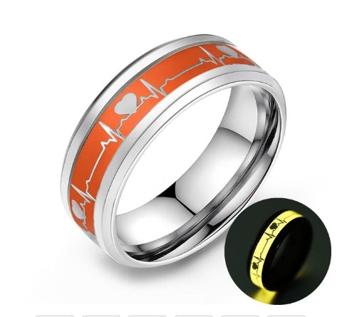 ECG Couple Carbon Fiber Ring - Luminous Jewelry