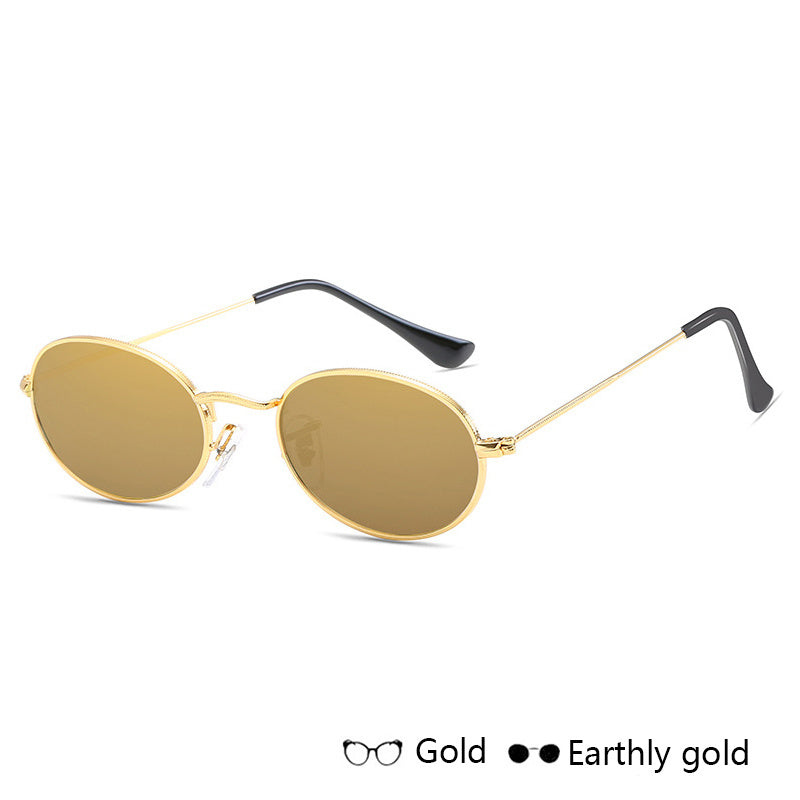 Lunettes de soleil ovales célèbres pour femmes, marque de luxe, monture ronde en métal, noires, petites lunettes bon marché