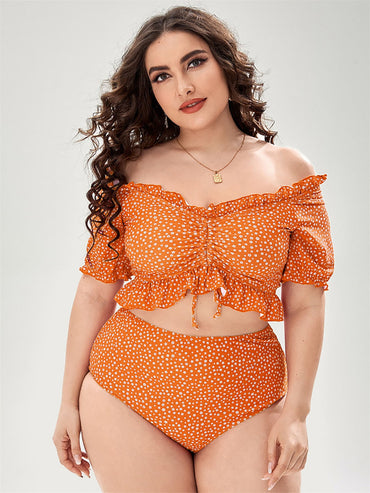 Professional Women's Plus Size Split Bikini - Polyester Cotton Spandex (82% Content, Green/Red/Orange, XL-4XL, Swimming Wading)