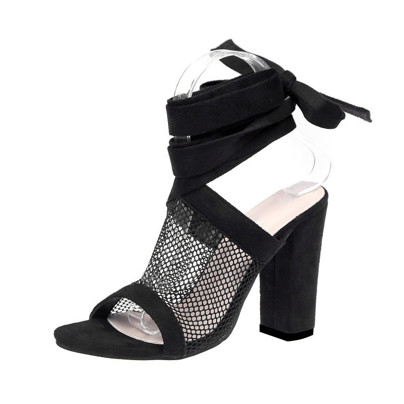 Dam Sandaler Bandage Flock Cross Strap Snöra högklackat sandal