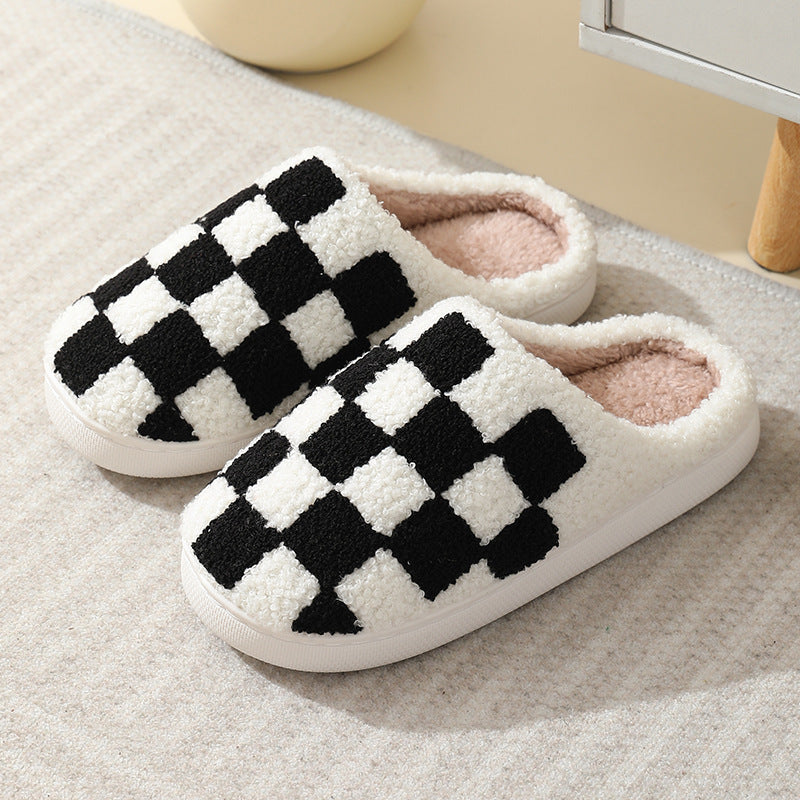 Checkerboard Print Slippers - Winter House Shoes - Couple Collection