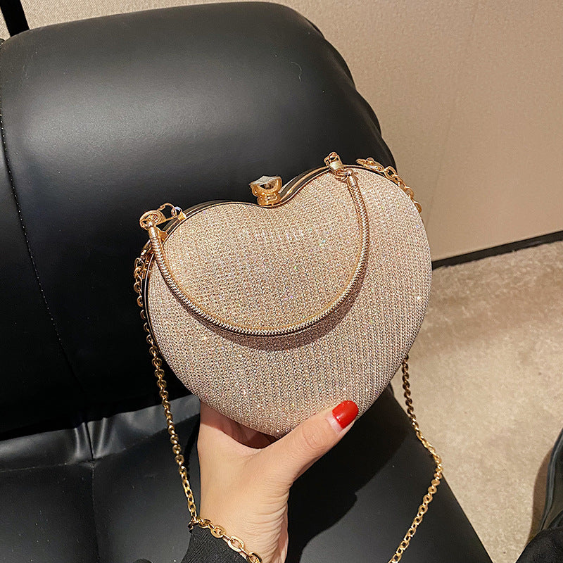 Heart-Shaped Chain Bag - Romantic Fashion Crossbody with Peach Heart Design