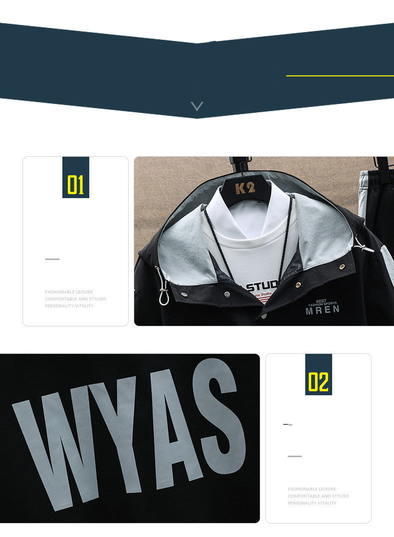 Costume deux pièces pour hommes, veste à capuche, manteau, pantalon