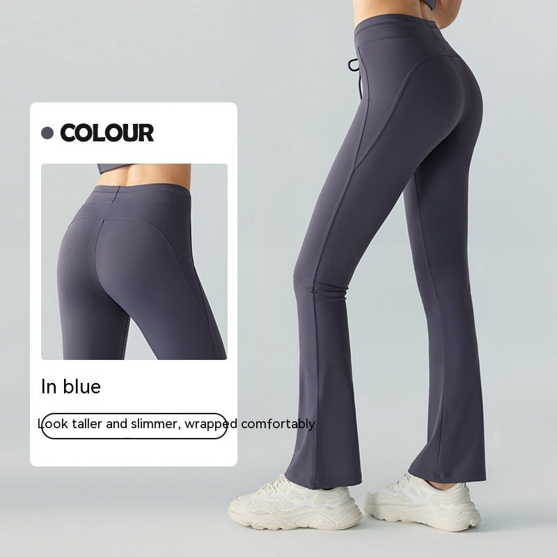 Waist Slimming And Hip Lifting Casual Yoga Pants Bilateral Pocket Yoga Bell-bottom Pants - Dual Enhancement