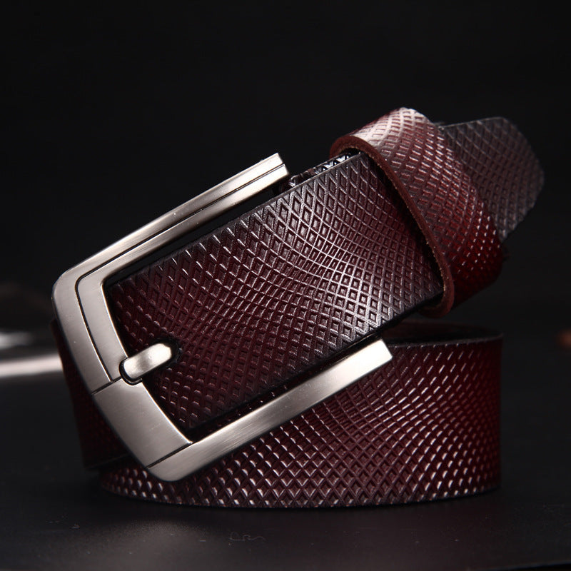 Men's Vintage Cowhide Mesh Embossed Pin Buckle Belt - Distinctive Texture