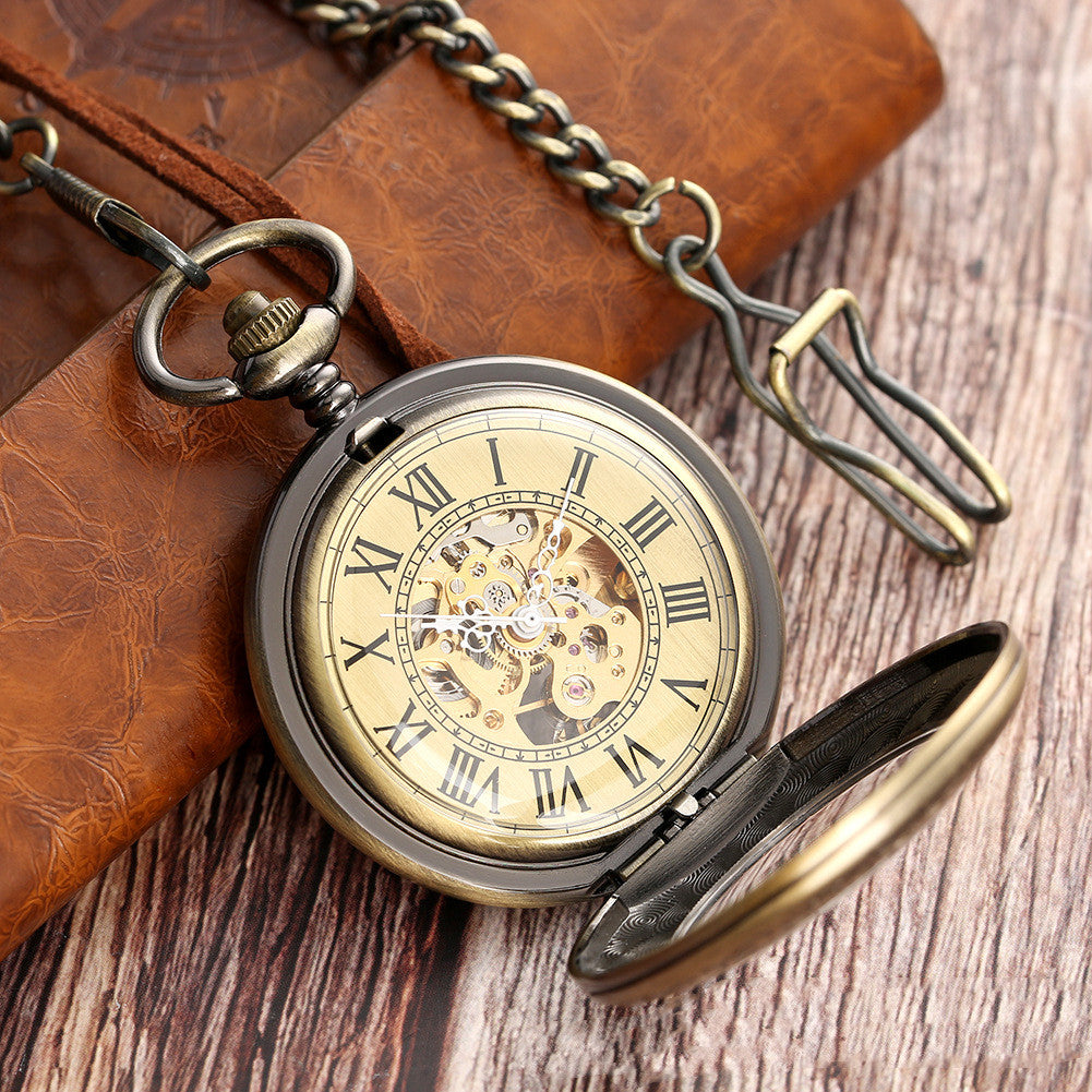 Flip Carved Automatic Engraving Mechanical Pocket Watch - Traditional Craftsmanship Modern Precision Exquisite Elegant Unique