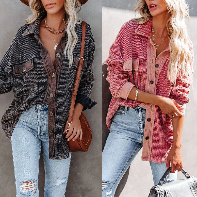 Manteau pull à manches longues pour femme à revers et à une rangée
