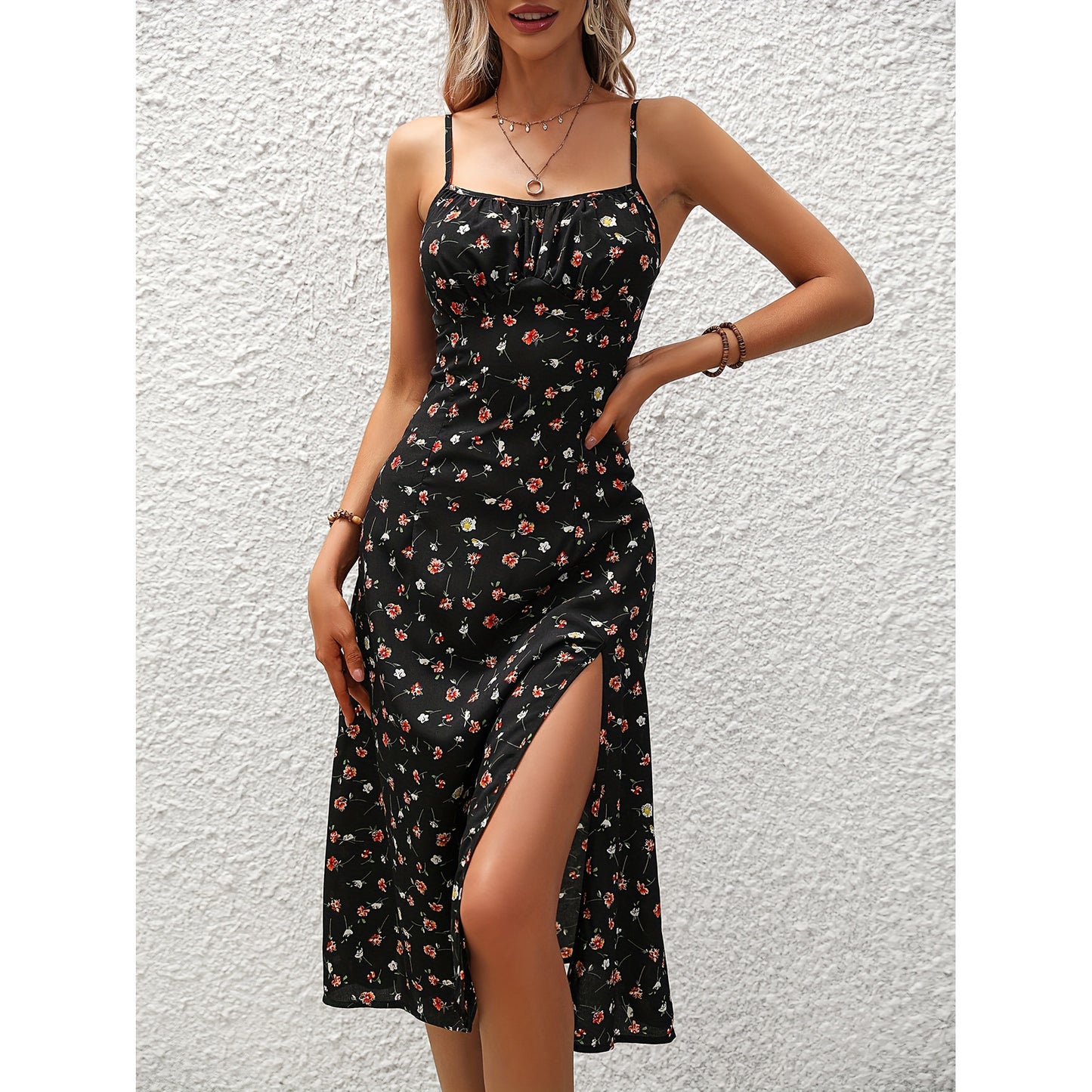 Robe longue à bretelles imprimée à pois, Sexy, fendue, vêtements pour femmes, nouvelle collection été