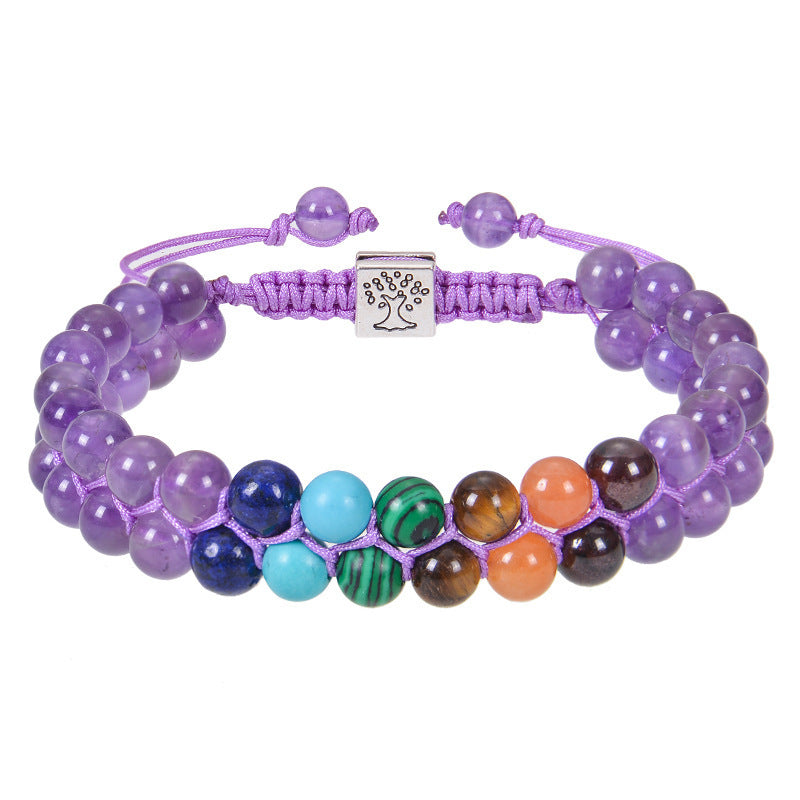 Modesmycken 6mm 7 Chakra Stenpärla Yoga Meditation Armband Läkande Kristall Dubbelskikt Naturlig Ädelsten Pärlstav Ångest Armband För Kvinnor