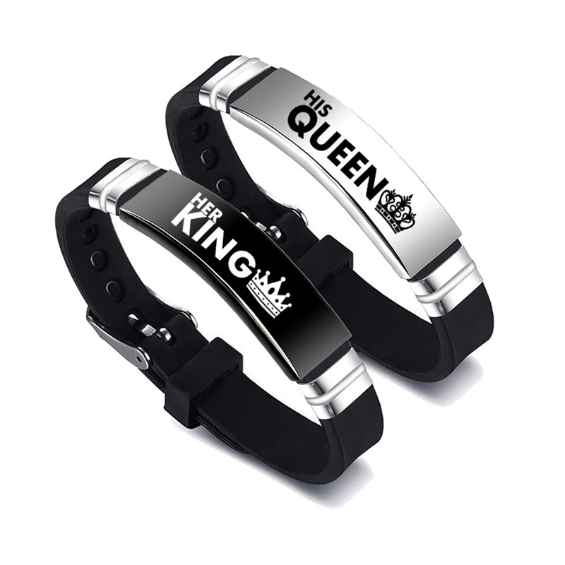 Svart Silver Hennes kung hans drottning par armband Alla hjärtans dag present