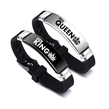 Svart Silver Hennes kung hans drottning par armband Alla hjärtans dag present
