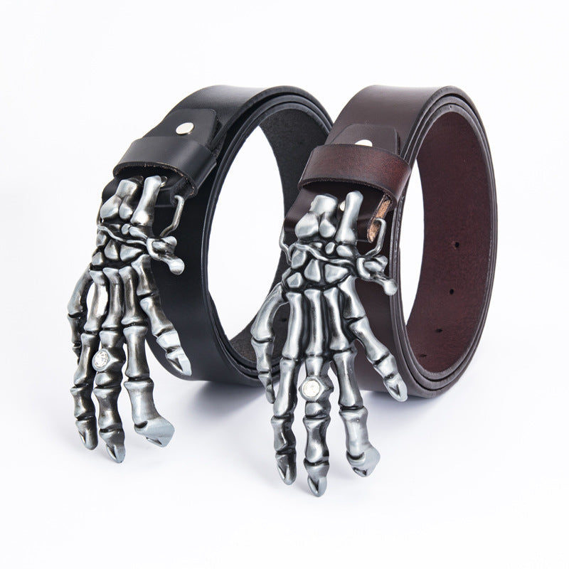 Men's Leather Belt Skull Big Head Claw Outdoor Rider - Rebellious Adventure