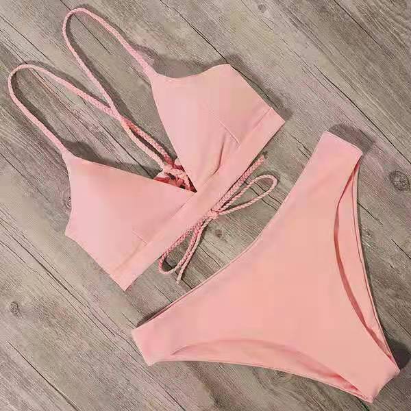 Solid Color Bikini Sexy Strappy Swimsuit