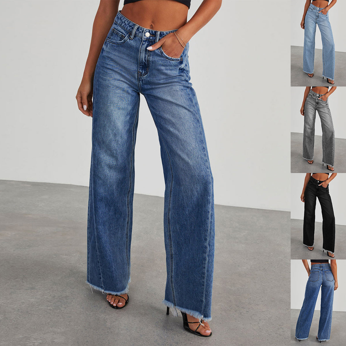 Fashion High Waist Jeans With Pockets - Comfortable Slim Fit