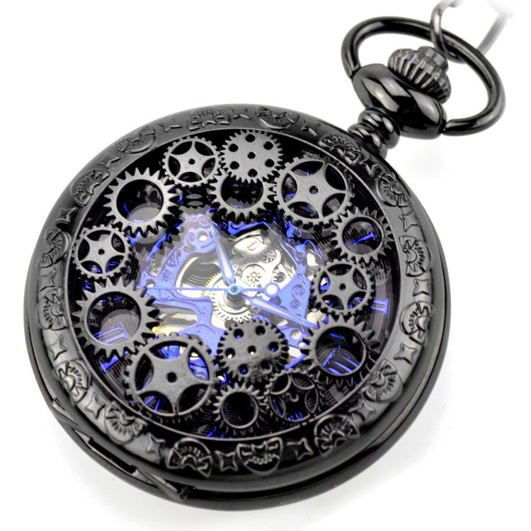 Gear Gun Black Mechanical Pocket Watch Vintage Flip Denim Chain Hollow Pocket Watch Men's And Ladies' Watches - Modern Unique Standout Precise Elegant