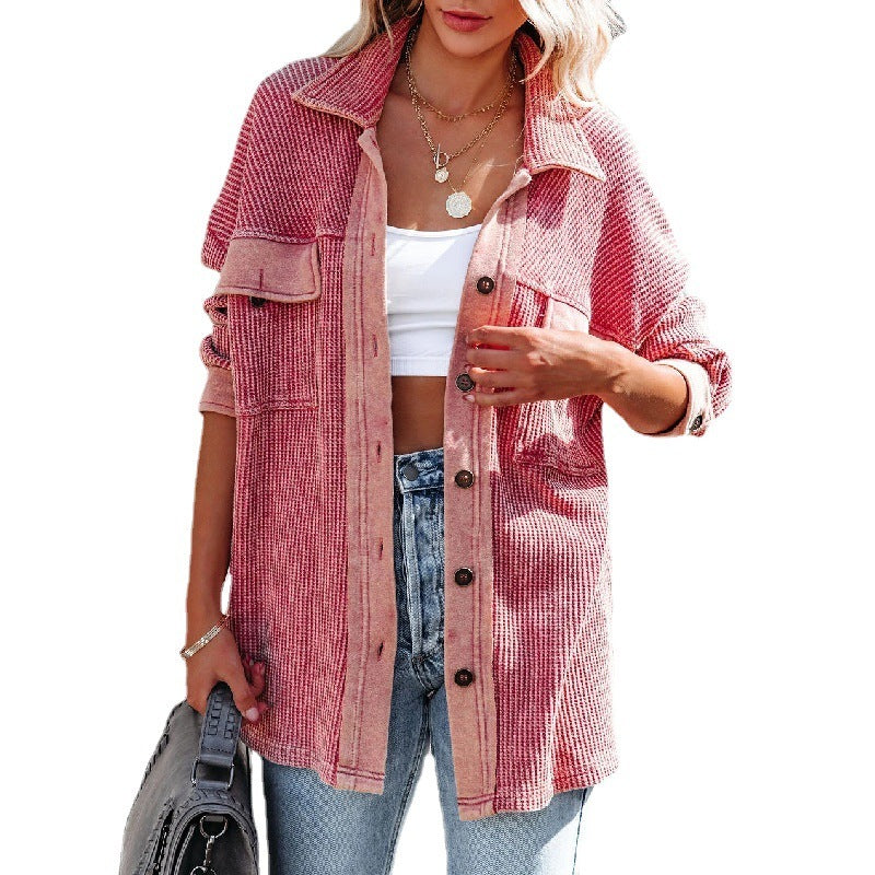 Manteau pull à manches longues pour femme à revers et à une rangée