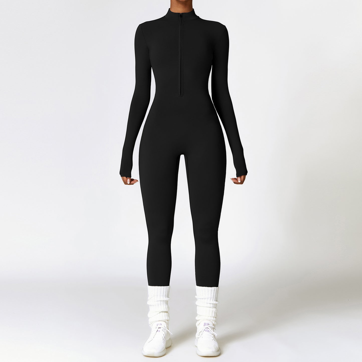 Varm dragkedja långärmad jumpsuit yoga fitness sportbyxor andningsbar bodysuit damkläder