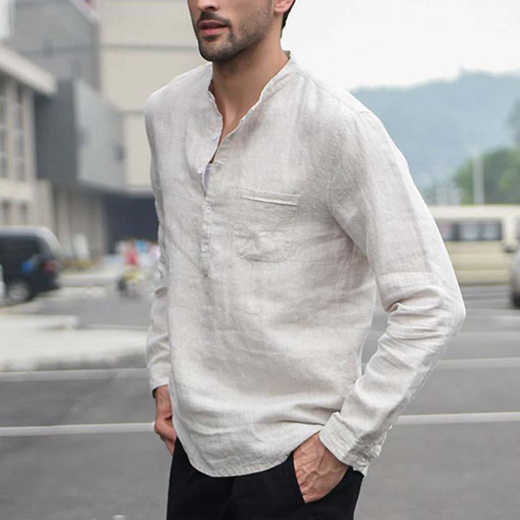 Chemise blanche vintage pour hommes Chemises en lin à boutons
