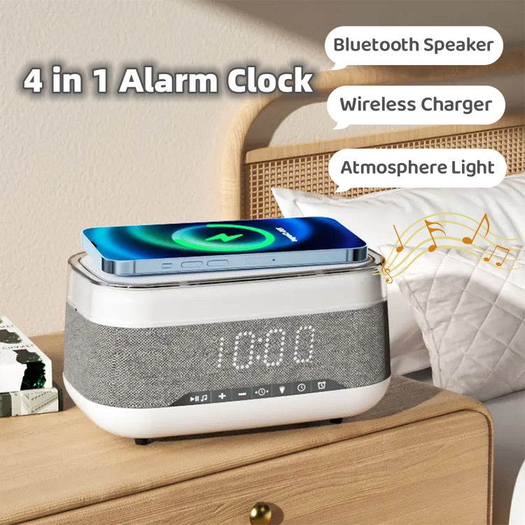 Réveil multifonctionnel Intelligent, haut-parleur Bluetooth, chargeur sans fil, Charge rapide, horloge d'ambiance, veilleuse, décoration de la maison
