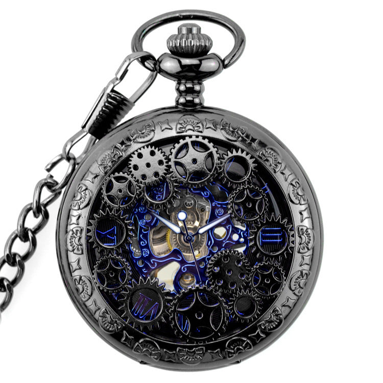 Gear Gun Black Mechanical Pocket Watch Vintage Flip Denim Chain Hollow Pocket Watch Men's And Ladies' Watches - Modern Unique Standout Precise Elegant