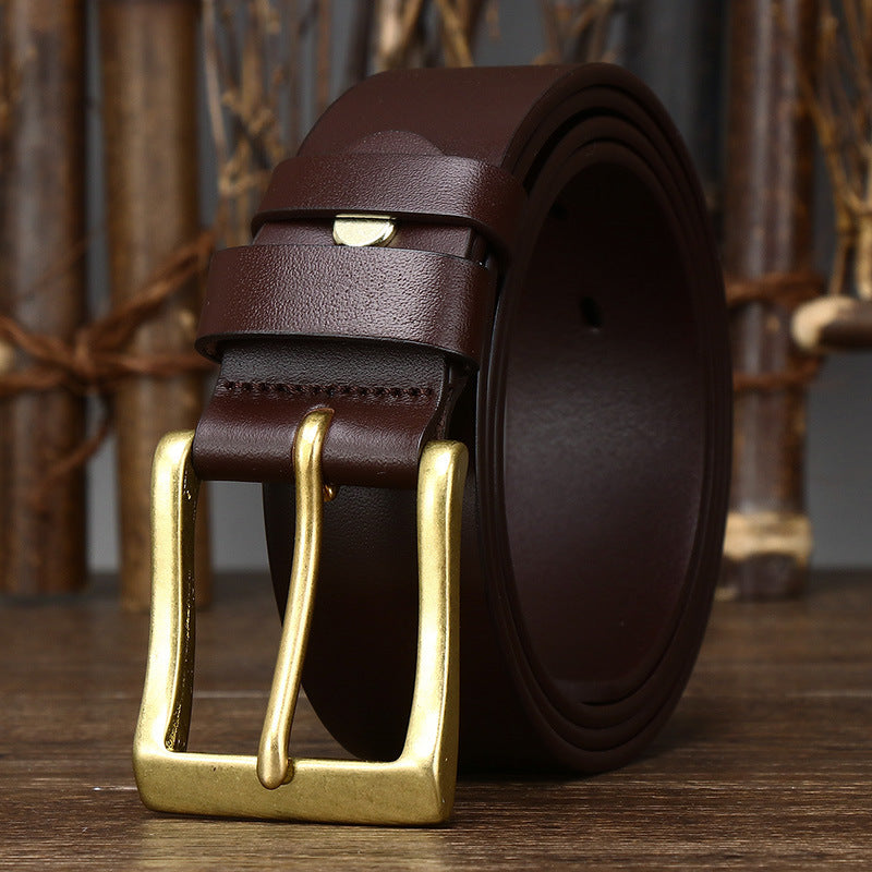Men's Leather Pin Buckle First Layer Cowhide Glossy Casual Pants Belt - Polished Elegance