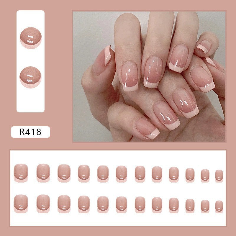 Oblique French Manicure Press-On Nails - Professional 24-Piece Set | Simple Elegant Design