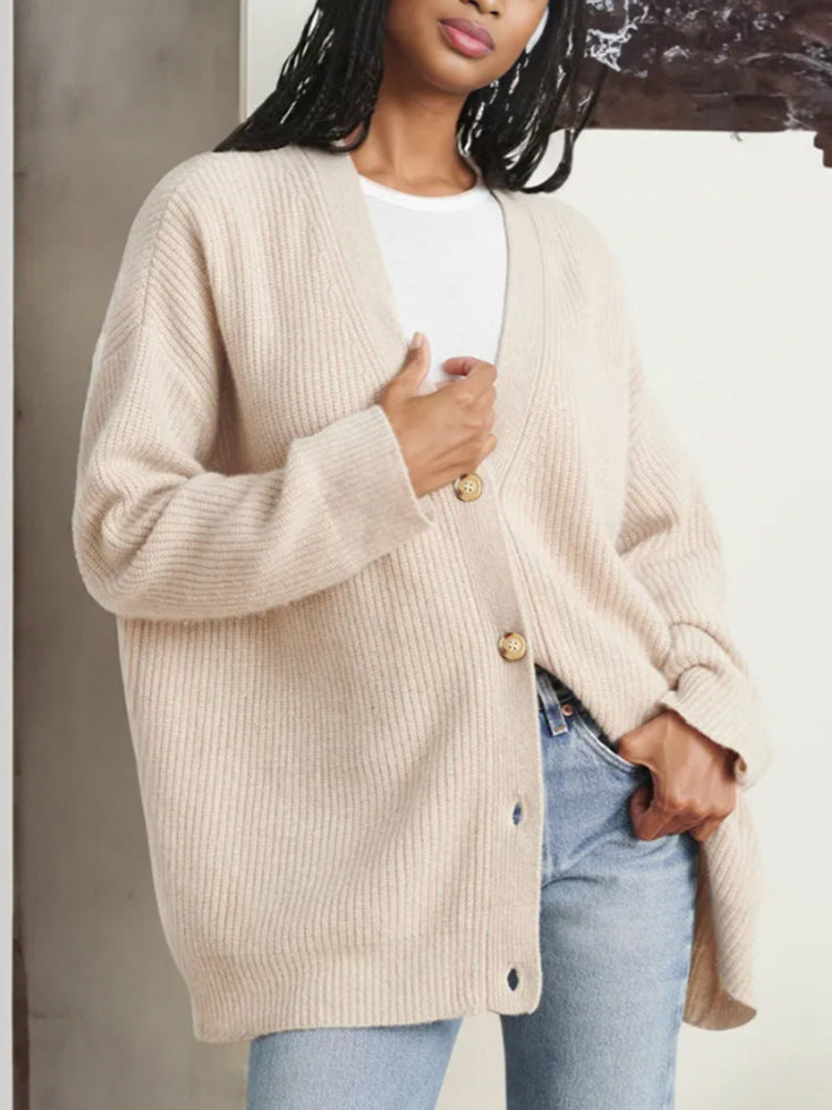 Stylish Solid Color Cardigan Sweater Coat for Women