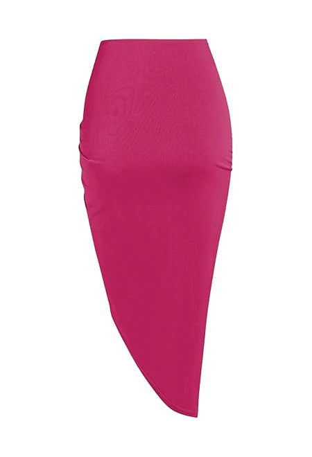 Professional Women's Sexy Ruched Midi Bodycon Skirt - Elasticity Tight Design (Casual Club Asymmetrical, High Stretch)