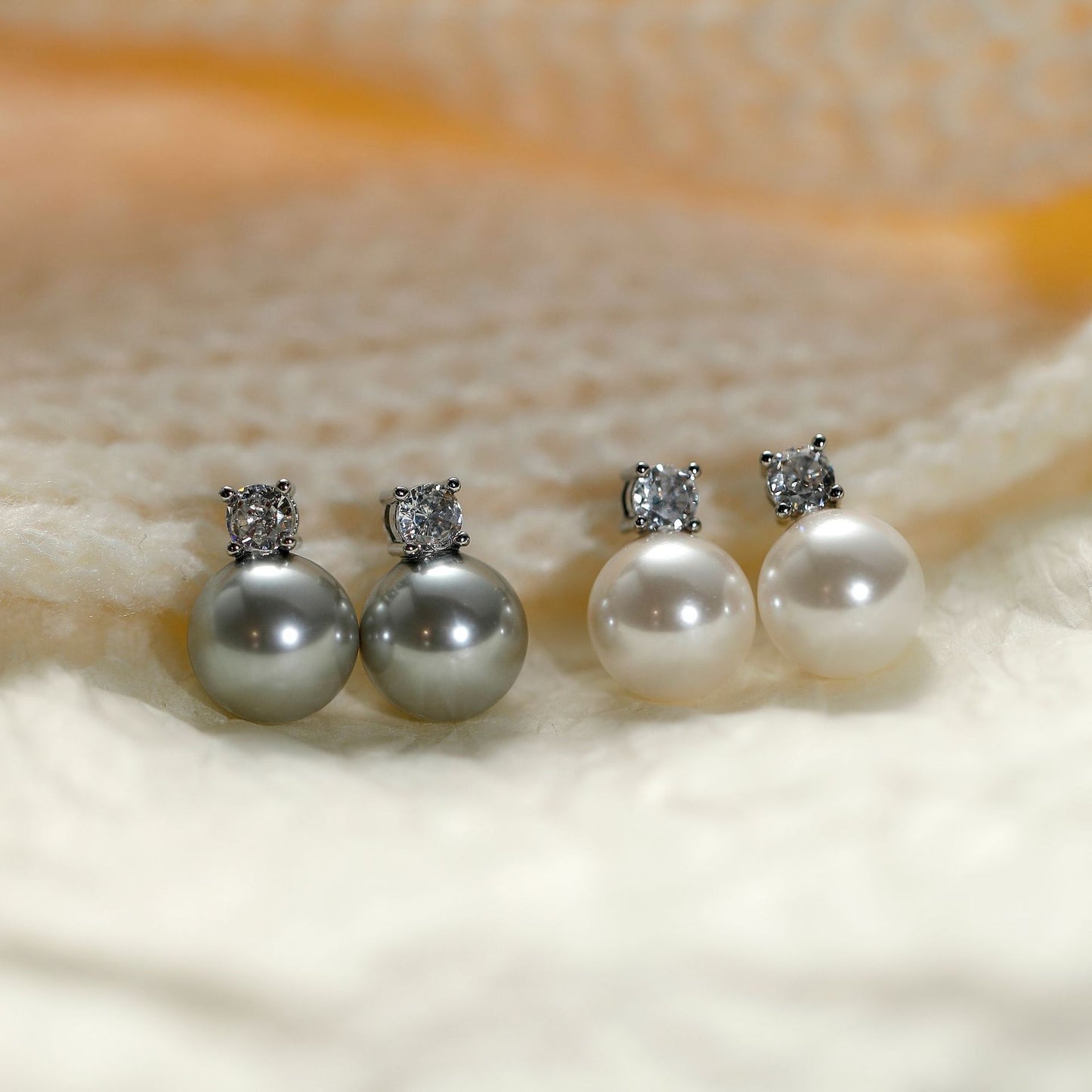 Copper Plating Single Zircon Pearl Silver Stud Earrings