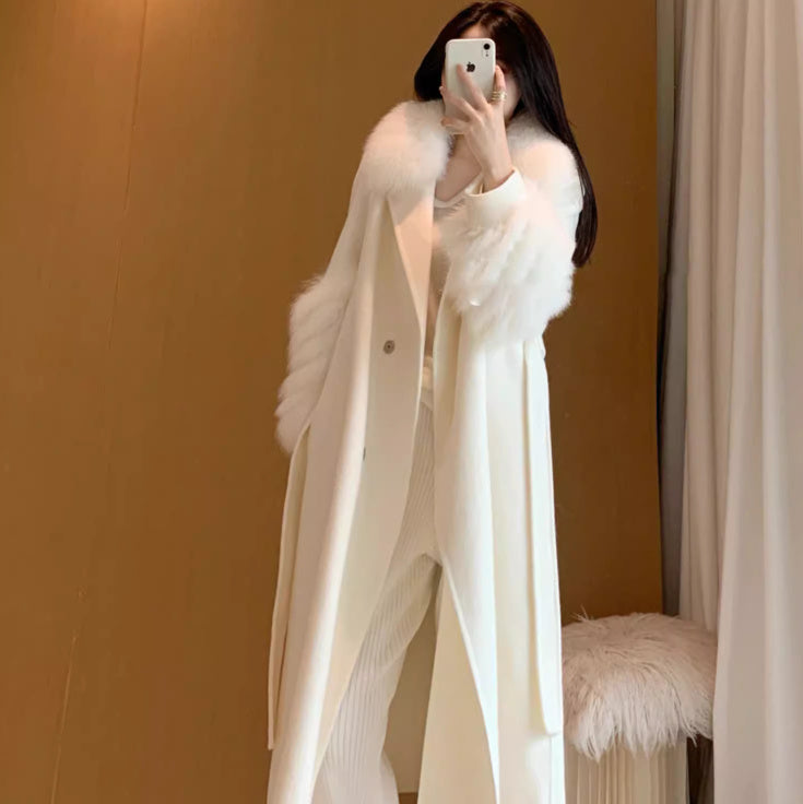 Overcoat Medium Long Woolen Coat - 100% Polyester Commuting Style White Professional