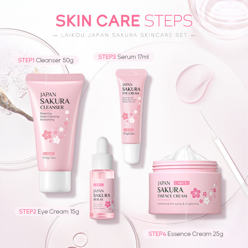 Ensemble de soins de la peau Sakura, ensemble de 4 pièces, crème nettoyante pour les yeux, crème pour le visage