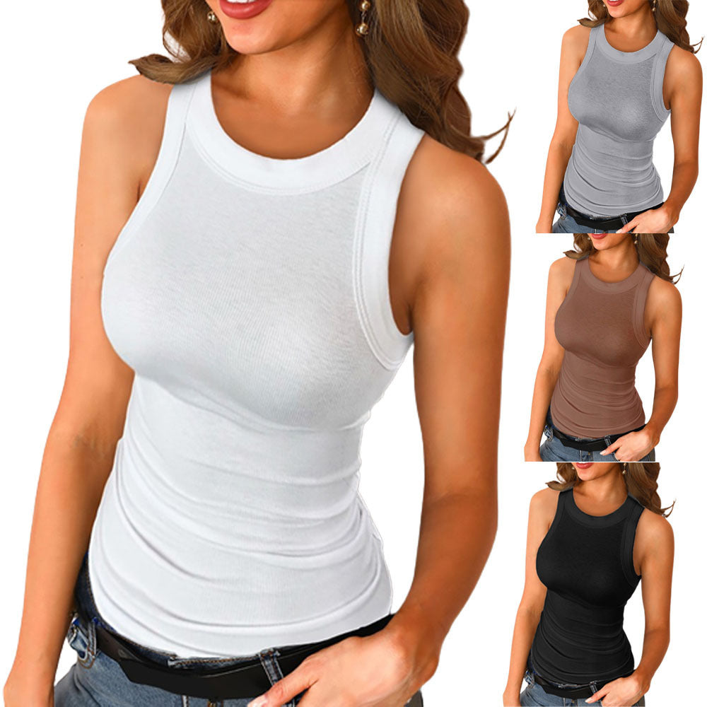 Basic Skjorta Rundhalsad ärmlösa toppar Camisole Dam Casual Sport Väst Sommar