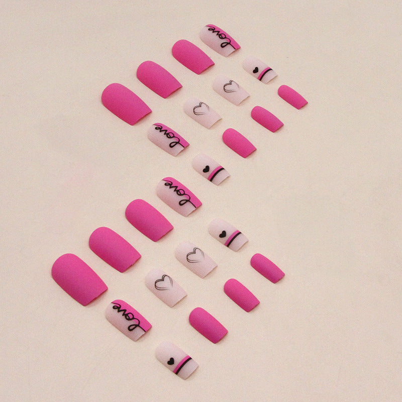 Valentine's Day Love Pattern Press-On Nails - Magenta ABS | European American Style