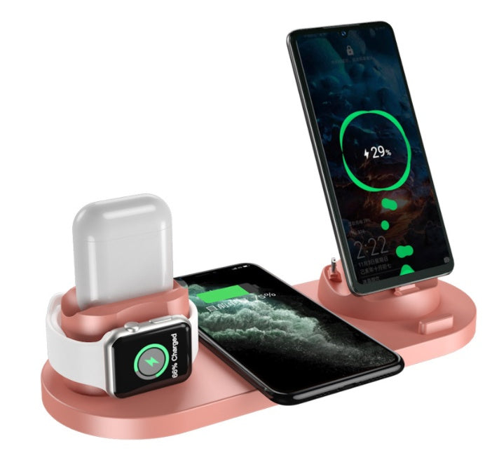 Trådlös laddare för iPhone snabbladdare för telefon snabbladdningsplatta för telefonklocka 6 i 1 laddstation