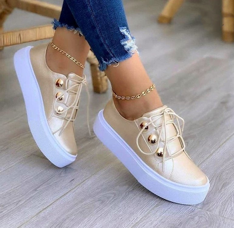 Lace-up Flats Sneakers Dam Nit Casual Skor