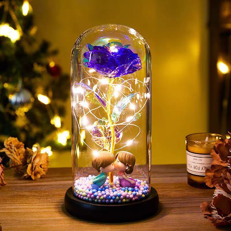 Evig ros LED-ljus folieblomma i glasöverdrag nattlampor alla hjärtans dag-presenter lampdekor för hemmet sovrum bröllopspresent alla hjärtans dag-presenter
