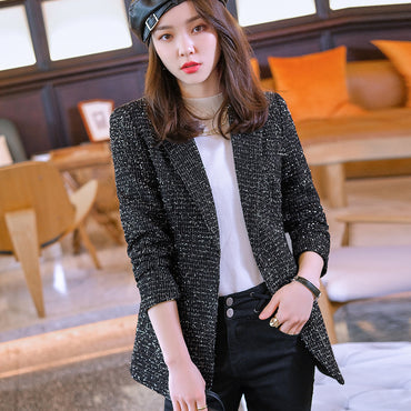Plaid Suit Jacket Women's New Woolen Top - OL Commuting Slim Type Korean Temperament