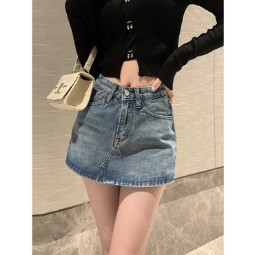 Retro Denim Skirt Women's Pants Skirt High Waist Slim Short Skirt