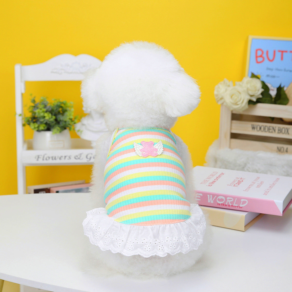 Vêtements pour animaux de compagnie, jupe à ailes à rayures colorées pour chien