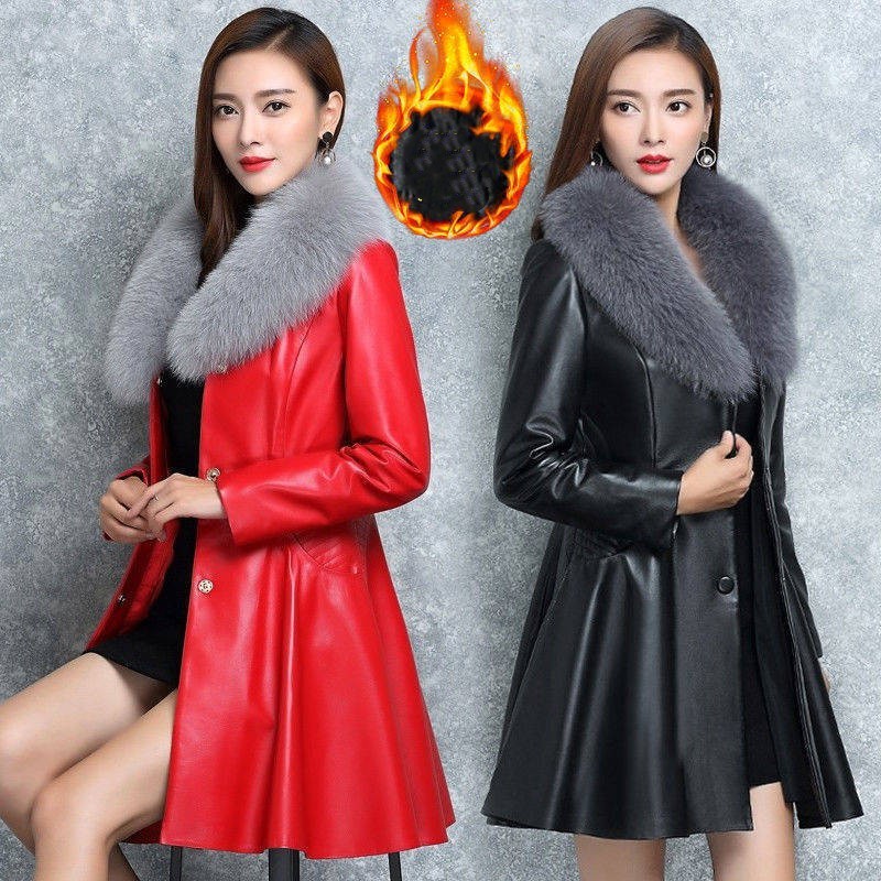 Women's Faux Fox Fur Collar Fur Coat - Luxury Ethical Winter Outerwear Statement Piece