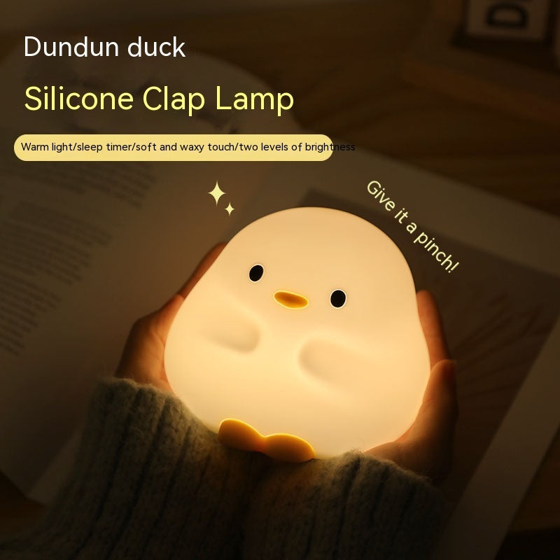 Söt Anka LED Nattlampa Tecknad Silikon USB Uppladdningsbart sovljus Touch Sensor Timing Sovrumslampa Sänglampa För Barn Present Heminredning