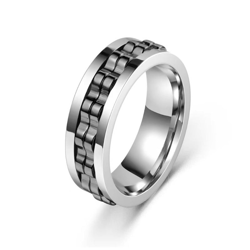 Titan Spinner Fyrkantig Texturring För Herr Högpolerat Rostfritt Stål Kugghjul Roterande Ångest Fidget Ringar Charm Smycken