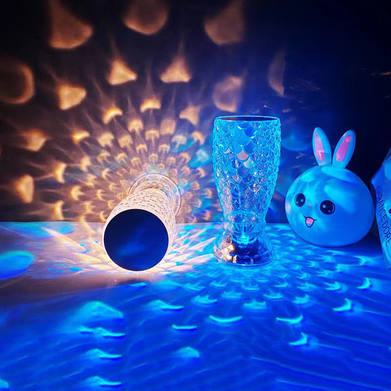 Lampe en écailles de poisson avec Port USB, veilleuse tactile Rechargeable en cristal pour chambre à coucher, salon, fête, dîner, décoration de la maison, lumières créatives