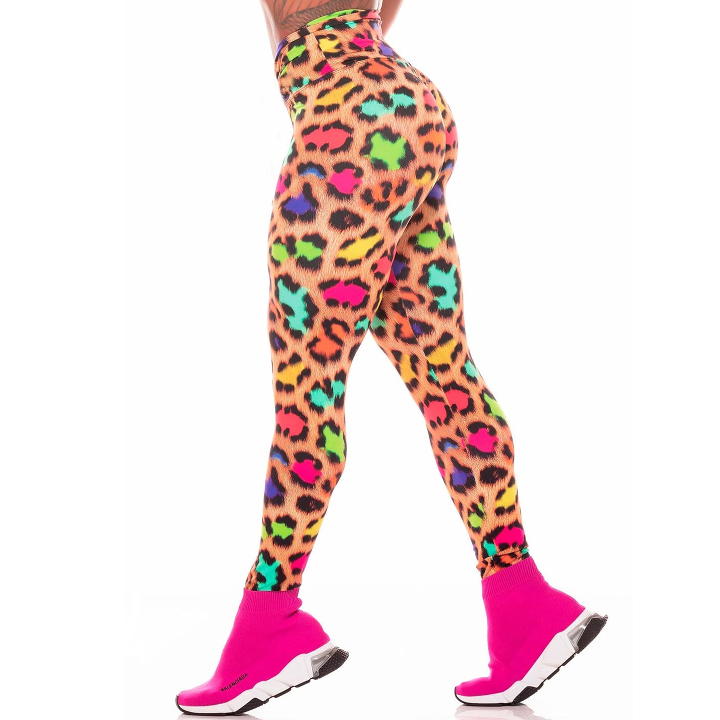 Colorful Leopard Print Moisture Wicking Yoga Pants Exercise Workout Pants Hip-showing Women Leggings